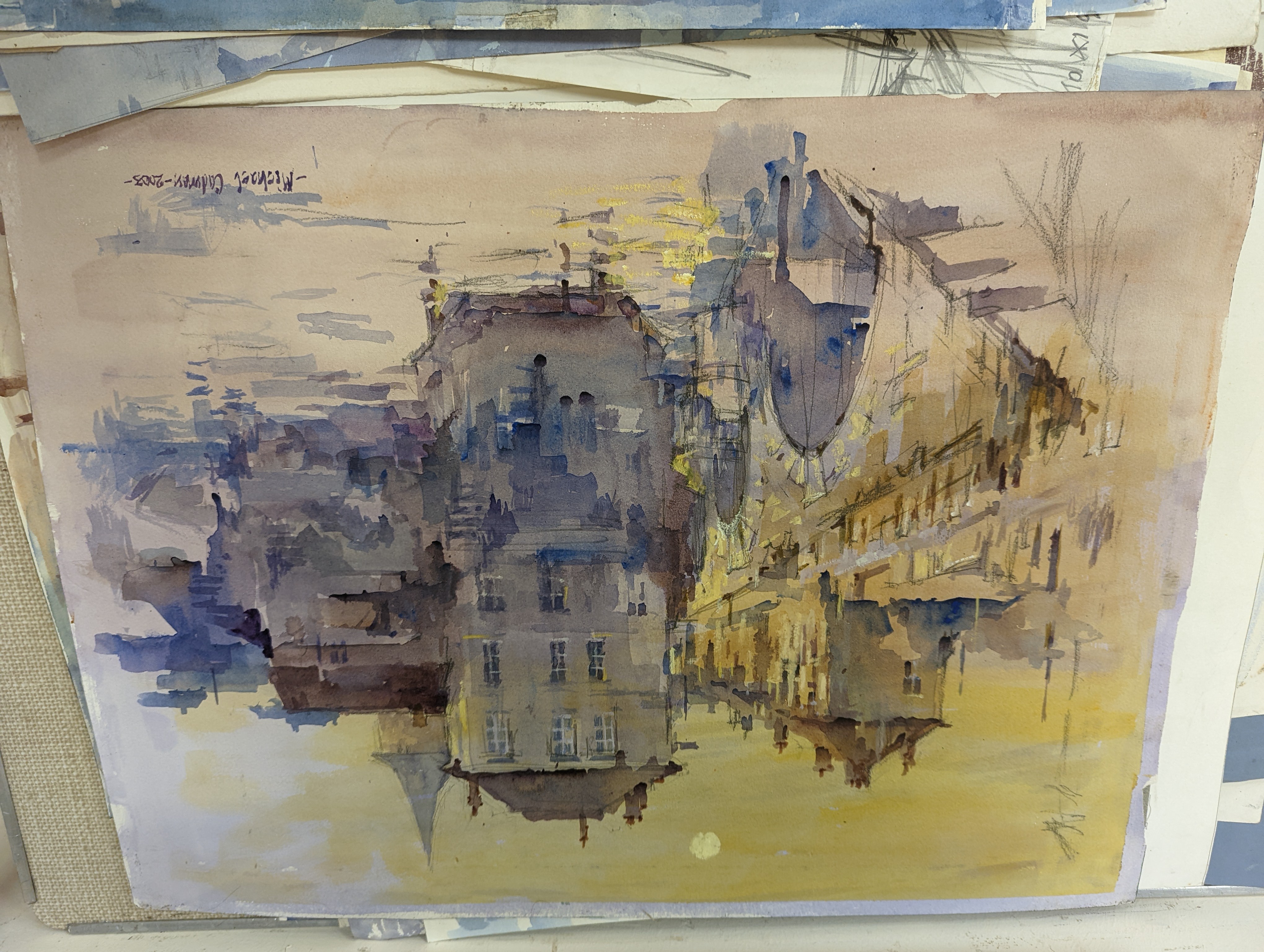 Michael Cadman (1920-2010), a group of assorted watercolours, mostly topographical scenes c.1995 to 2003, largest 46 x 61cm, one framed, the others unframed